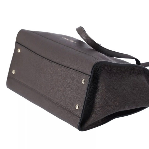 Salvatore Ferragamo Amy Medium Top Zip Shoulder Tote Bag Leather Dark Gray - Picture 8 of 11